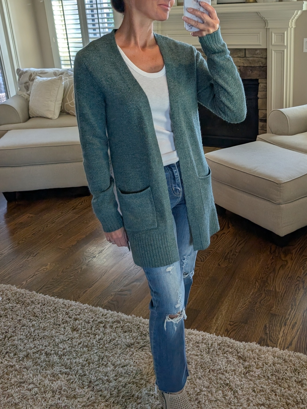 Old Navy Small Green Open-Front Pocket Knit Cardigan